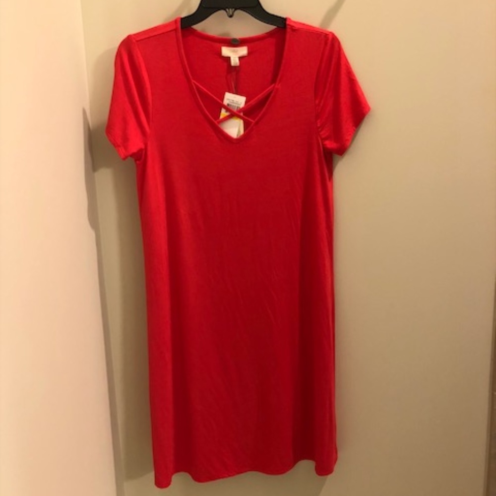 Cupio Blush Women's Cap Sleeve V-Neck Dress - Red